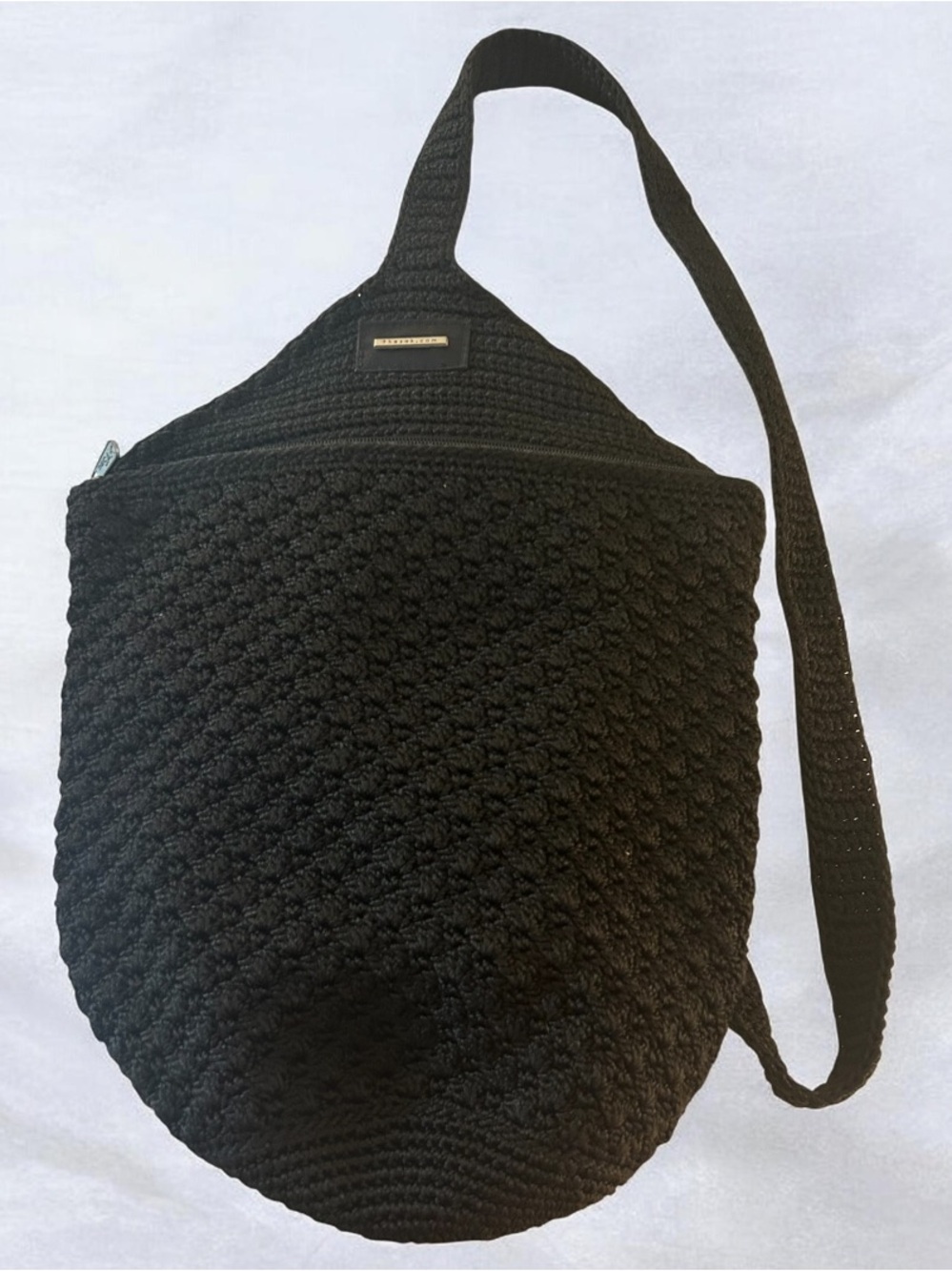 Vintage The Sak Black Crochet One Shoulder Sling Backpack-1990’s